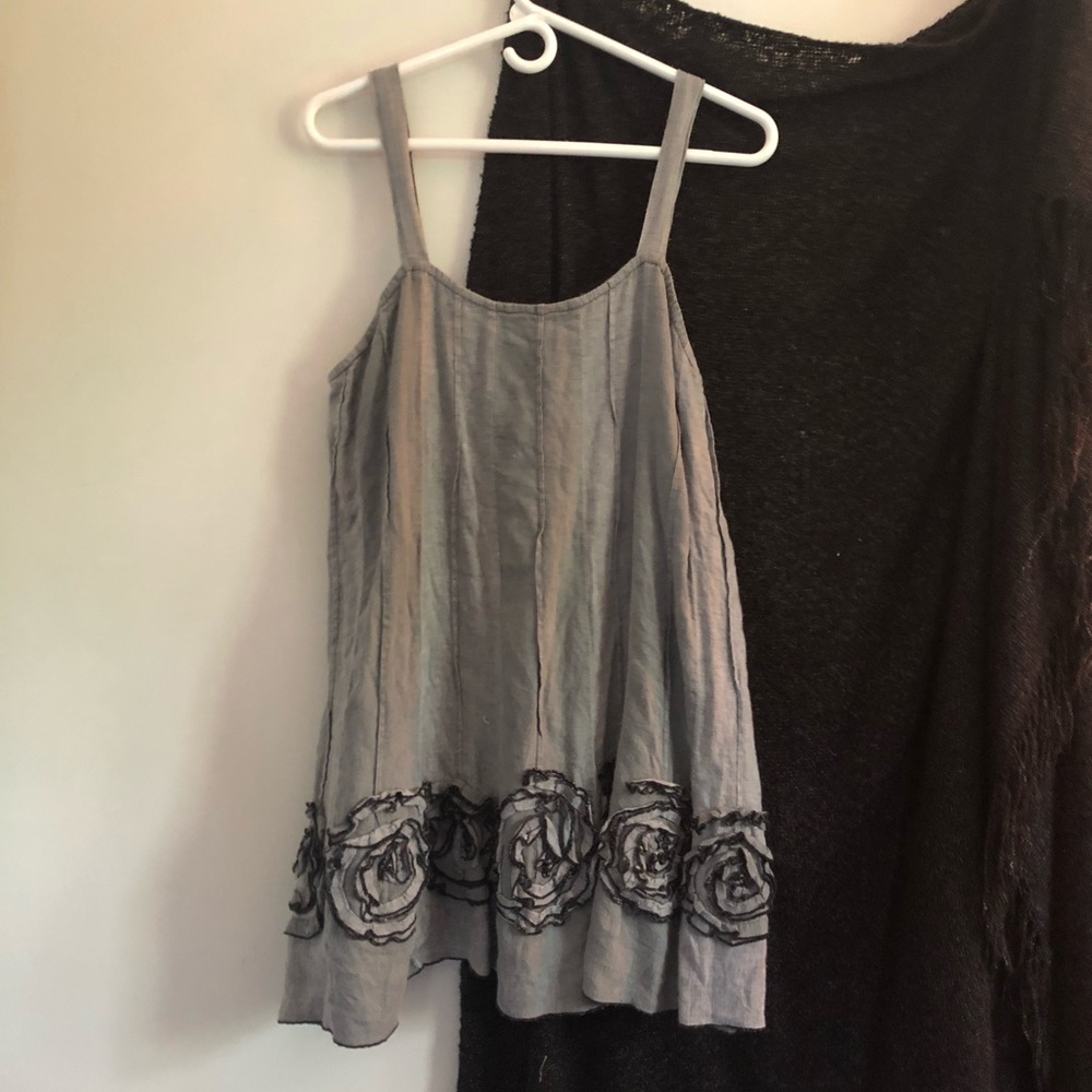 Elegant Gray Dress with Black Floral Accents